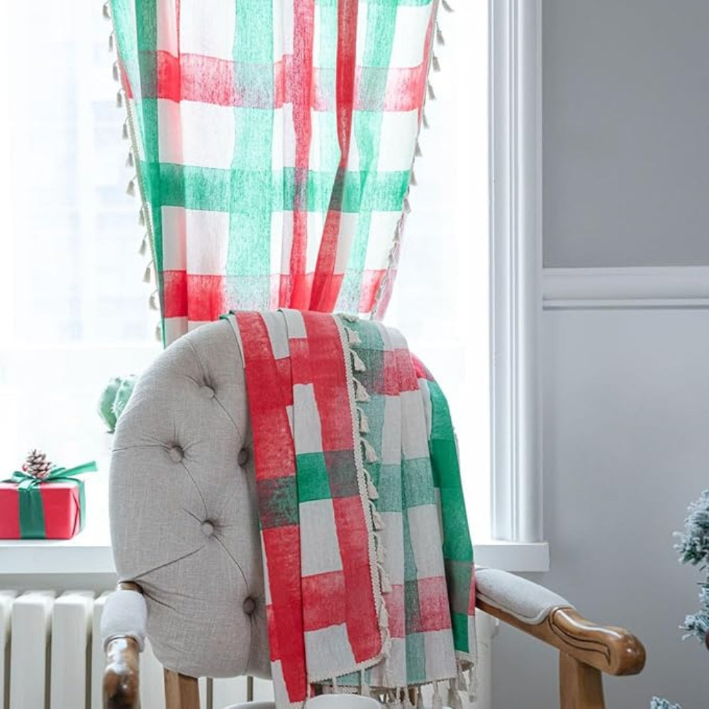 Plaid Semi-Sheer Christmas Curtain