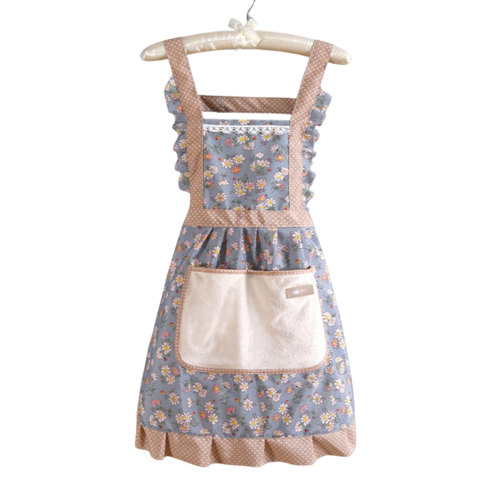 Floral Cotton Kitchen Apron with Pockets