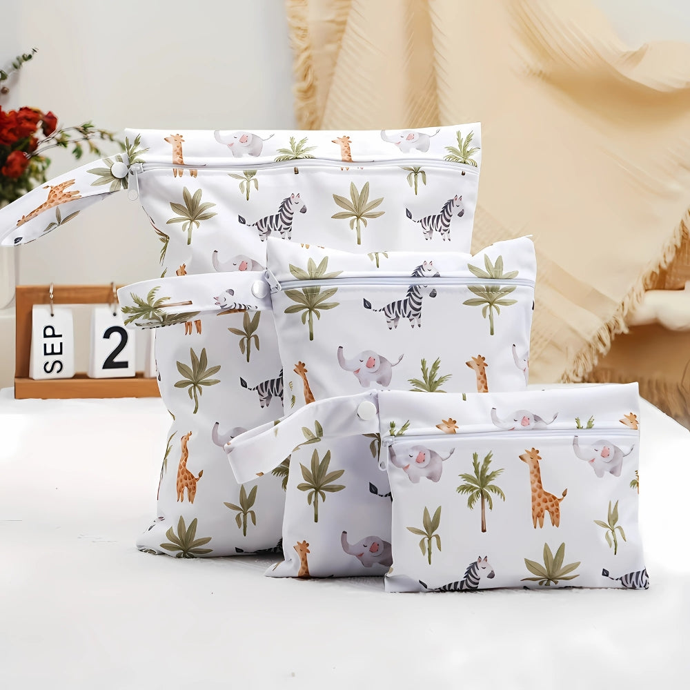 Safari Print Reusable Wet Dry Bag Set for Baby - 3 Sizes
