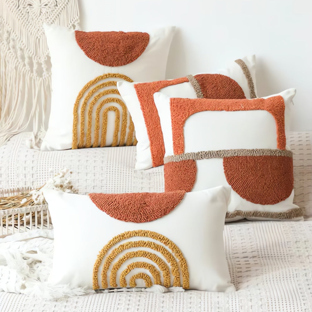 Geometric Embroidery Cotton Cushion Cover