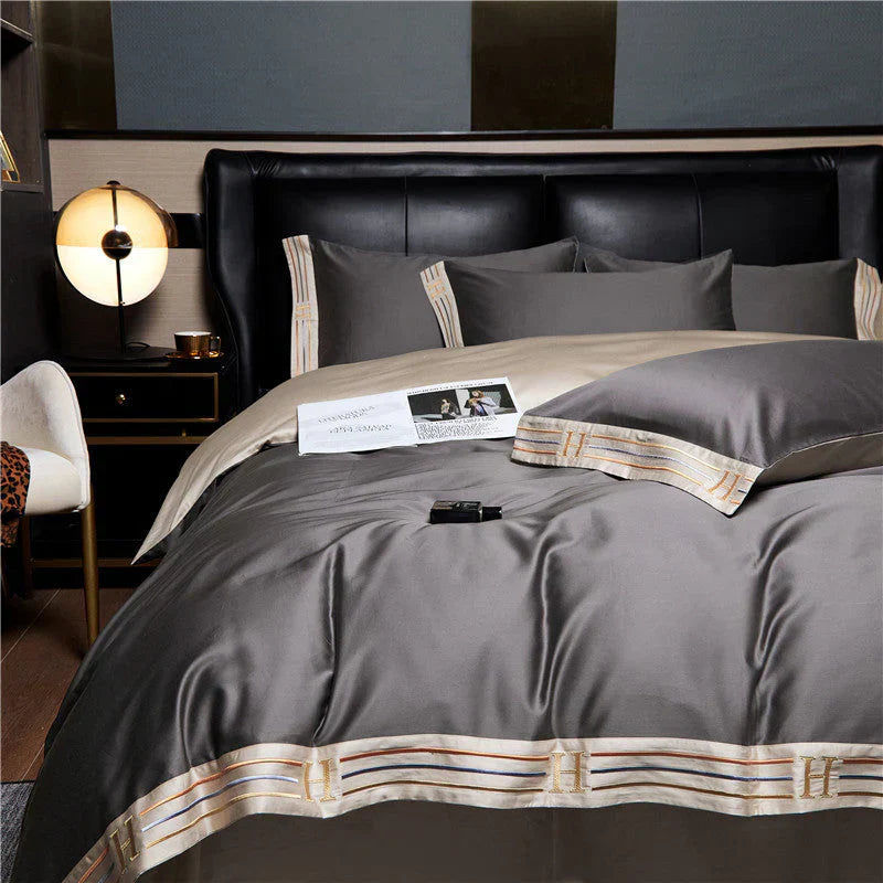 Luxury Satin Cotton Bedding Set - 4-Piece Embroidered Collection
