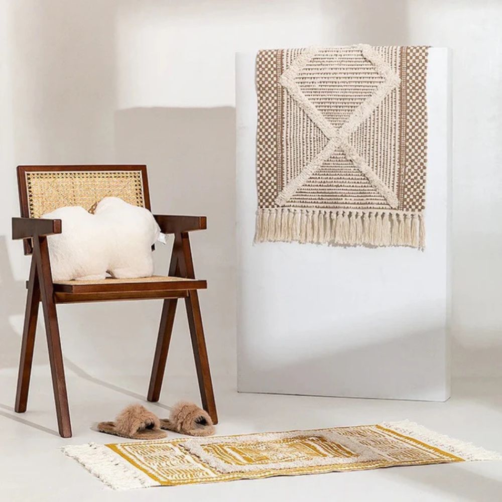 Bohemian Fringe Area Rug in Microfiber-Cotton Blend