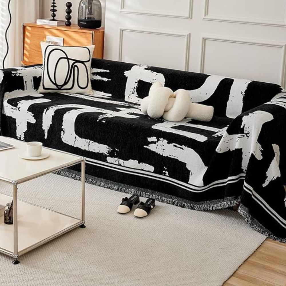 Reversible Brushstroke Art Sofa Cover in Premium Chenille