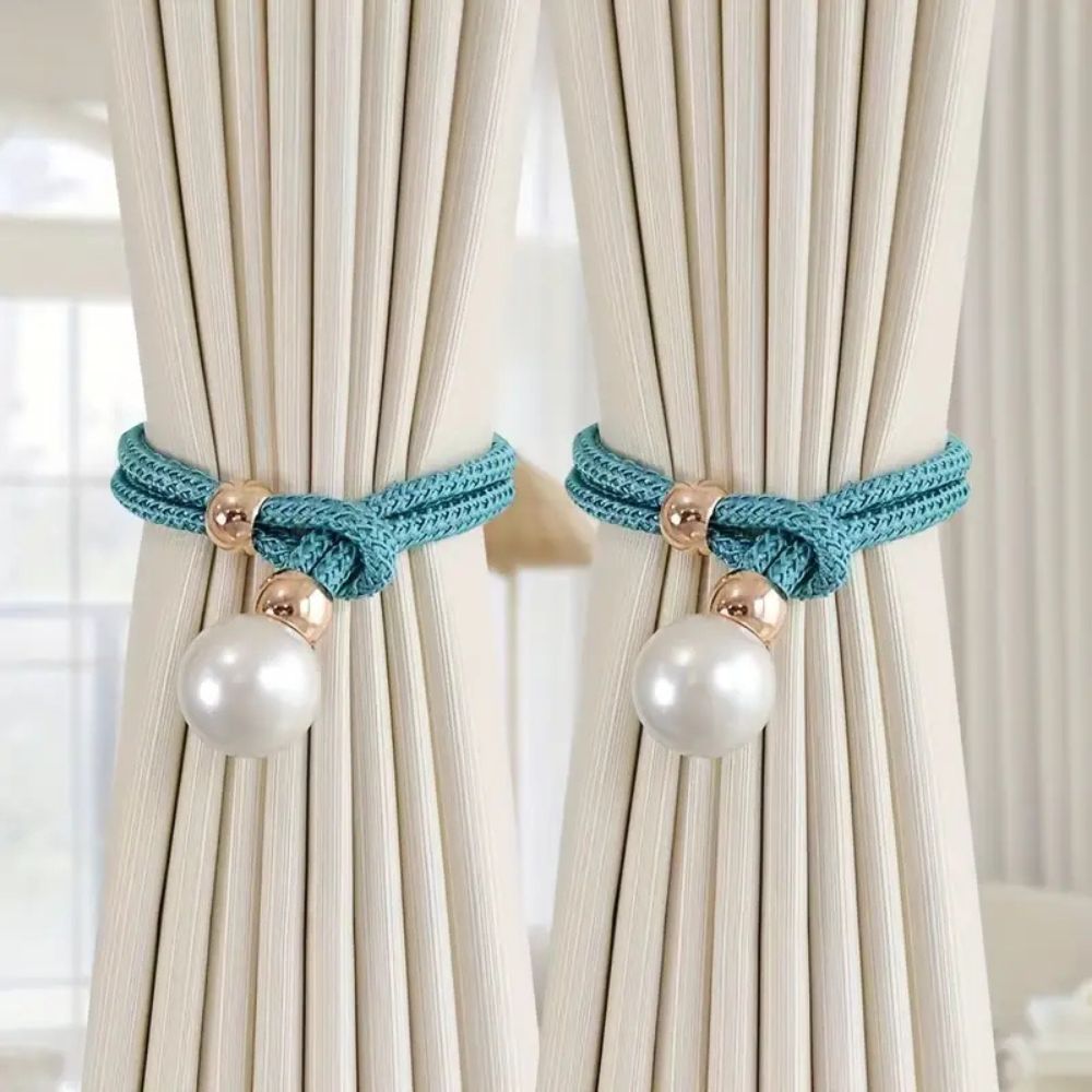 Adjustable Faux Pearl Curtain Tie Backs - 2 Piece Set