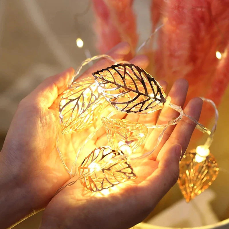 Golden Leaf Fairy Lights with USB or Battery Power