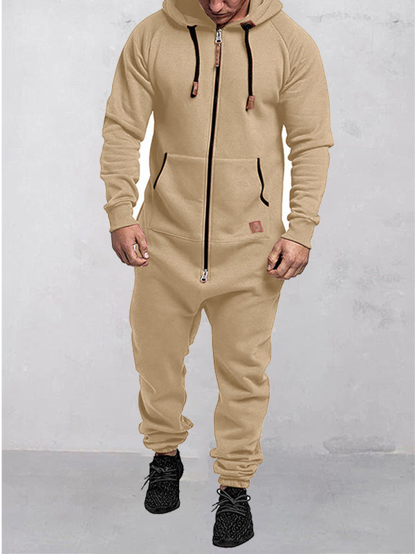 Hooded Fleece Zipper Jumpsuit with Pockets