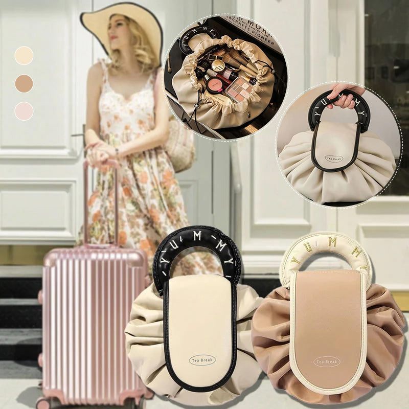 Drawstring Makeup Bag in Waterproof PU Leather