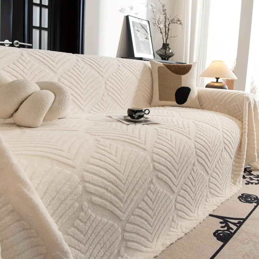 Herringbone Leaf Fleece Sofa Cover for 2-4 Seat Sofas