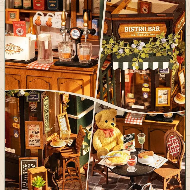 DIY Corner Café Book Nook Kit with Warm Lights and Pastry Shelves