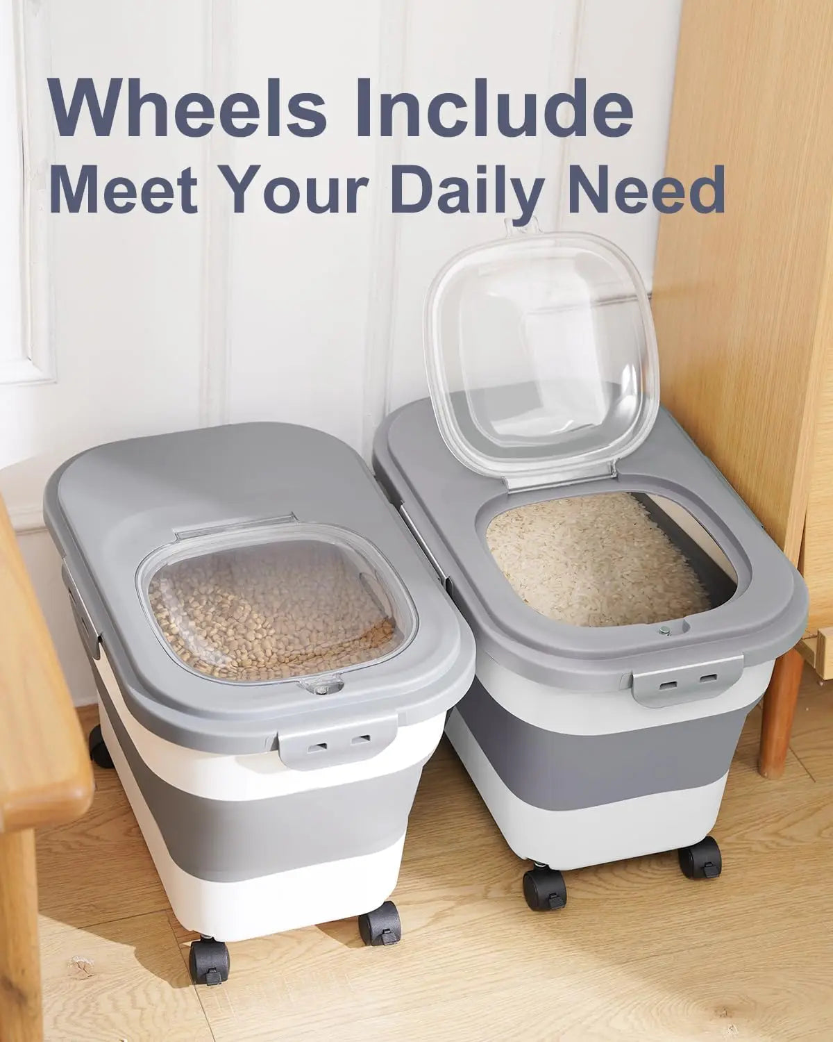 Foldable Food Storage Container with Wheels and Airtight Lid