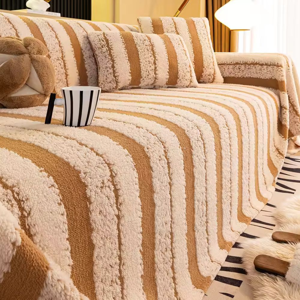Striped Microfiber Sofa Cover with Anti-Slip Backing
