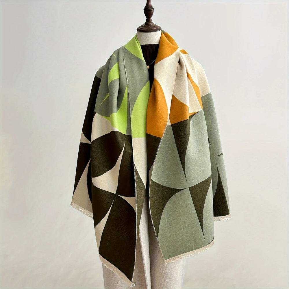 Reversible Geometric Color Block Poncho Scarf