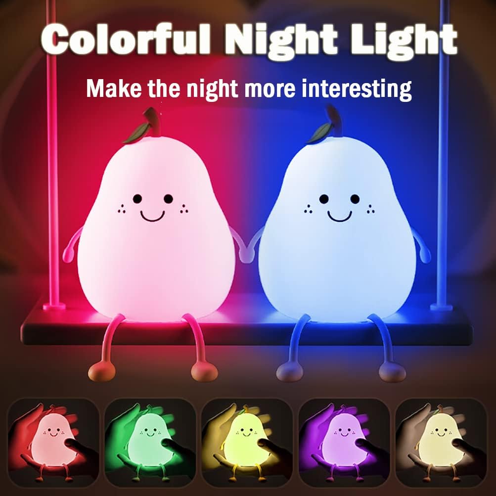 Pear-Shaped LED Night Light with USB Charger and Warm White Glow