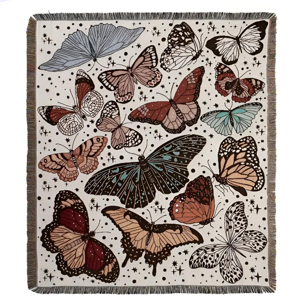Butterfly Garden Microfiber Blanket with Fringed Edges