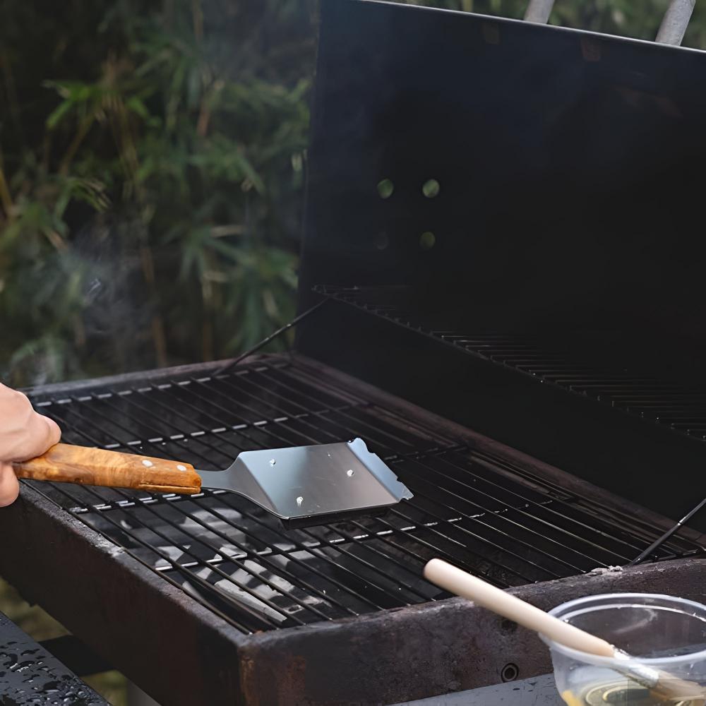 Stainless Steel Grill Brush with Ergonomic Wooden Handle