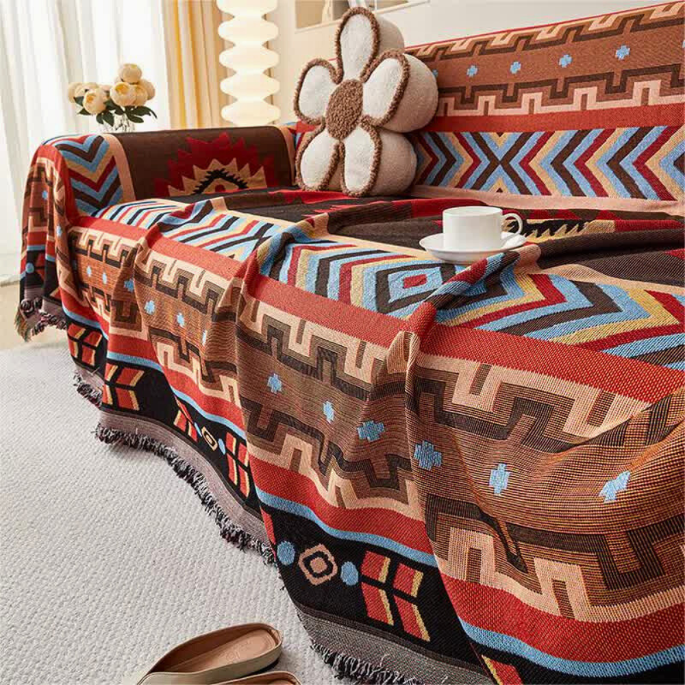 Boho Geometric Throw Sofa Cover with Tassels