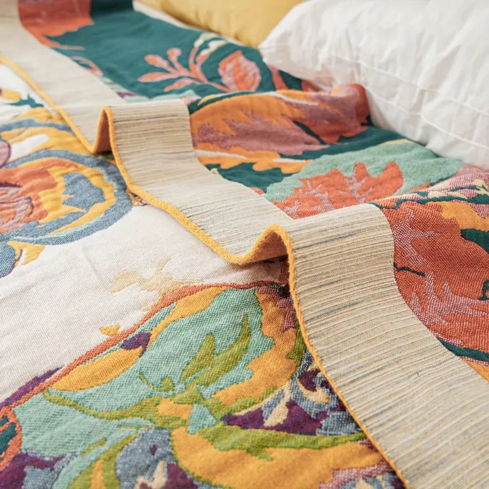 Reversible Jacquard Floral Cotton Blanket