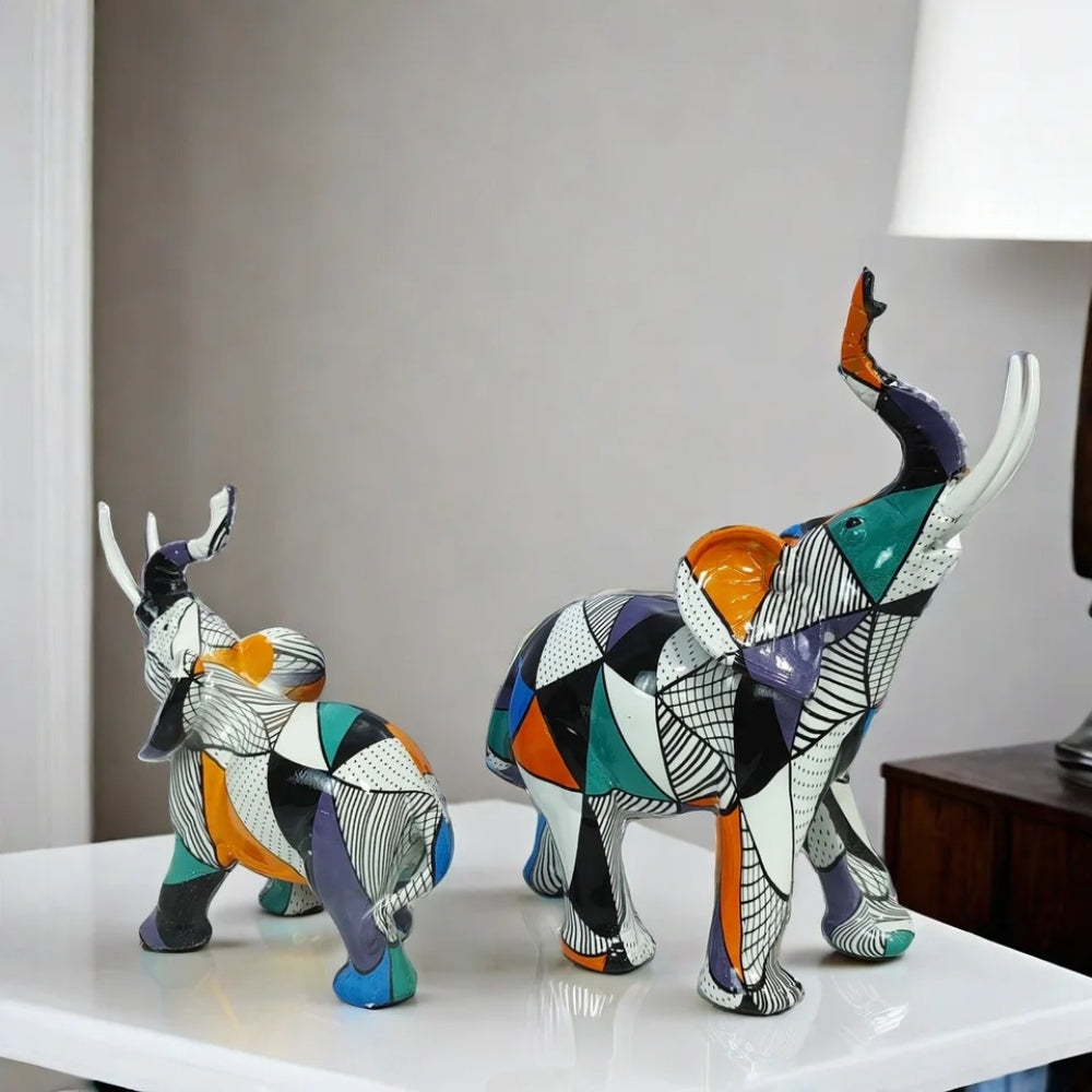 Colorful Geometric Abstract Elephant Figurine