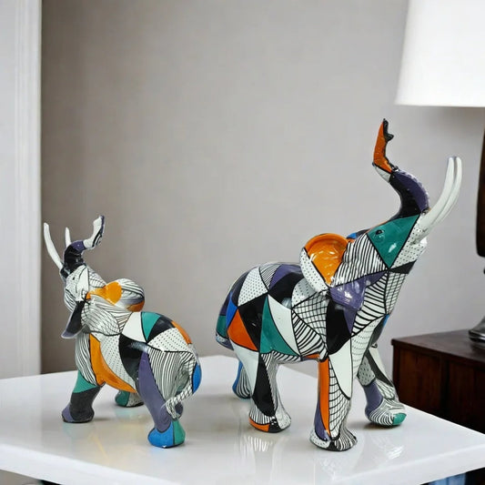 Colorful Geometric Abstract Elephant Figurine