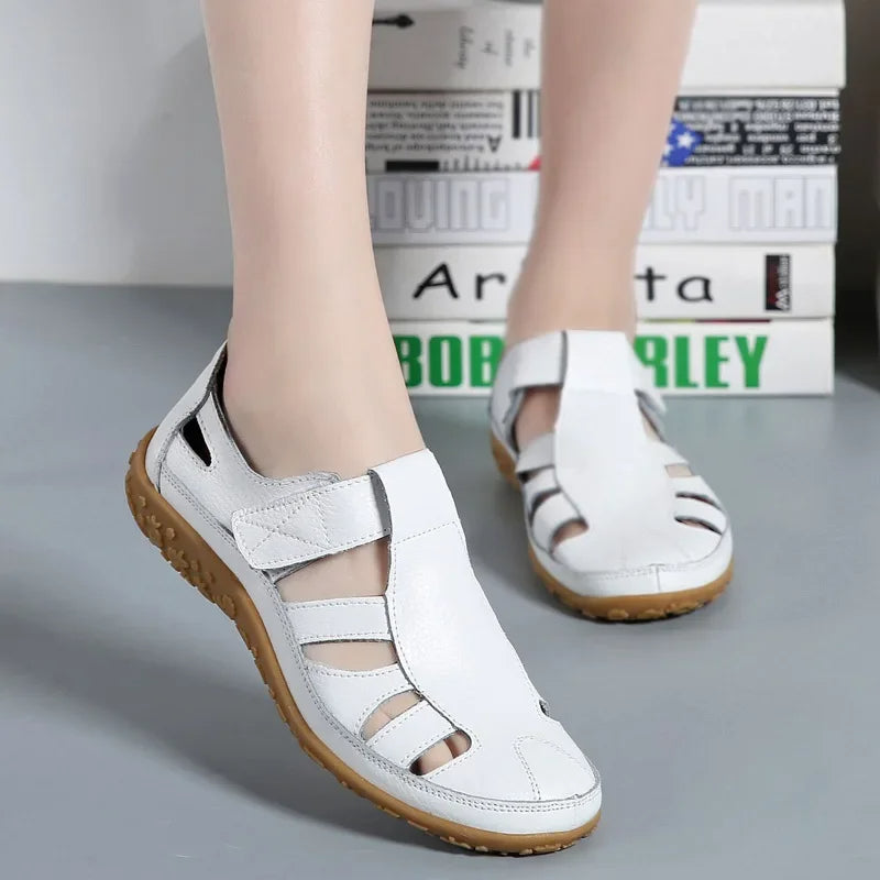Leather Women's Velcro Sandals with Cushioned Sole