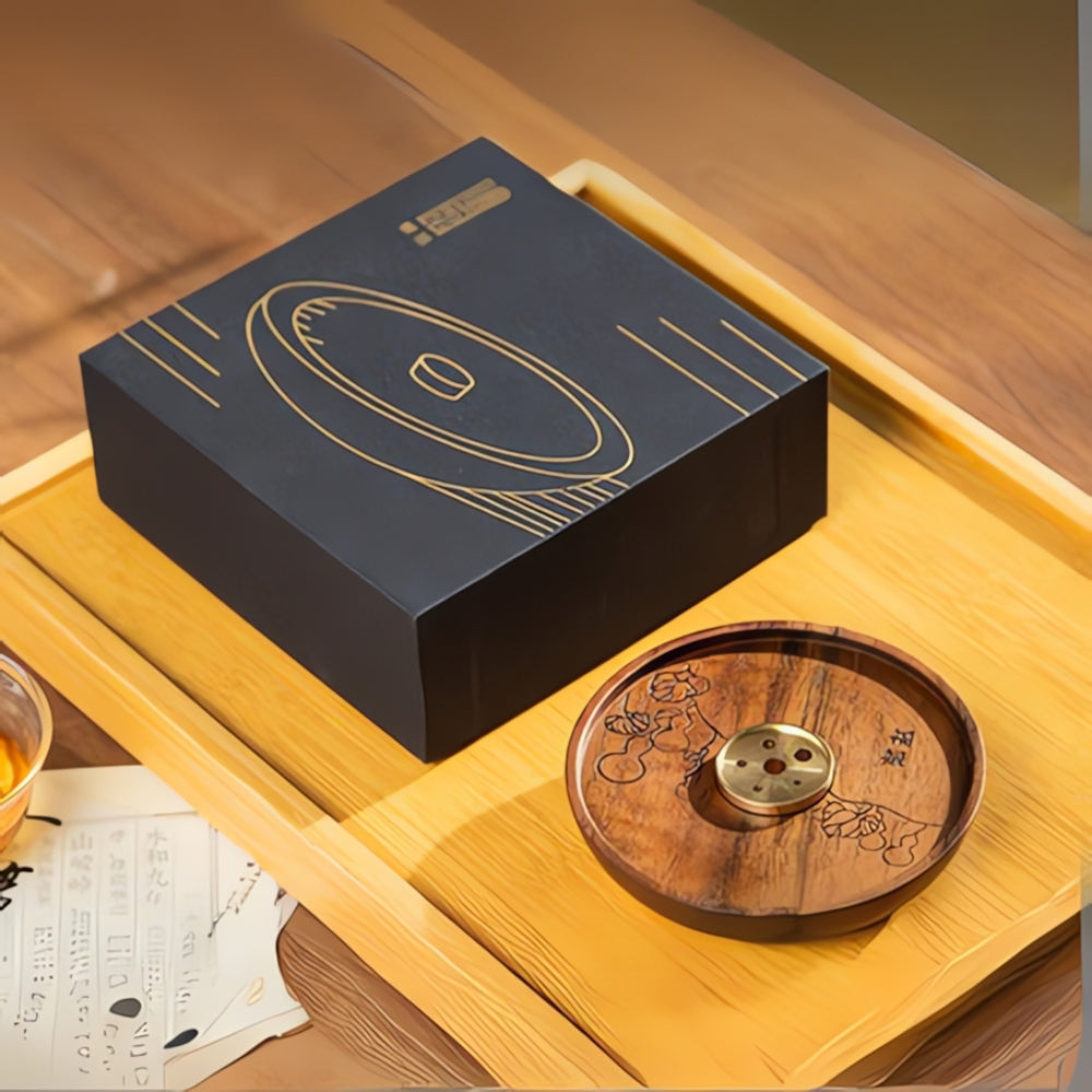 Round Wooden Incense Holder with Copper Insert