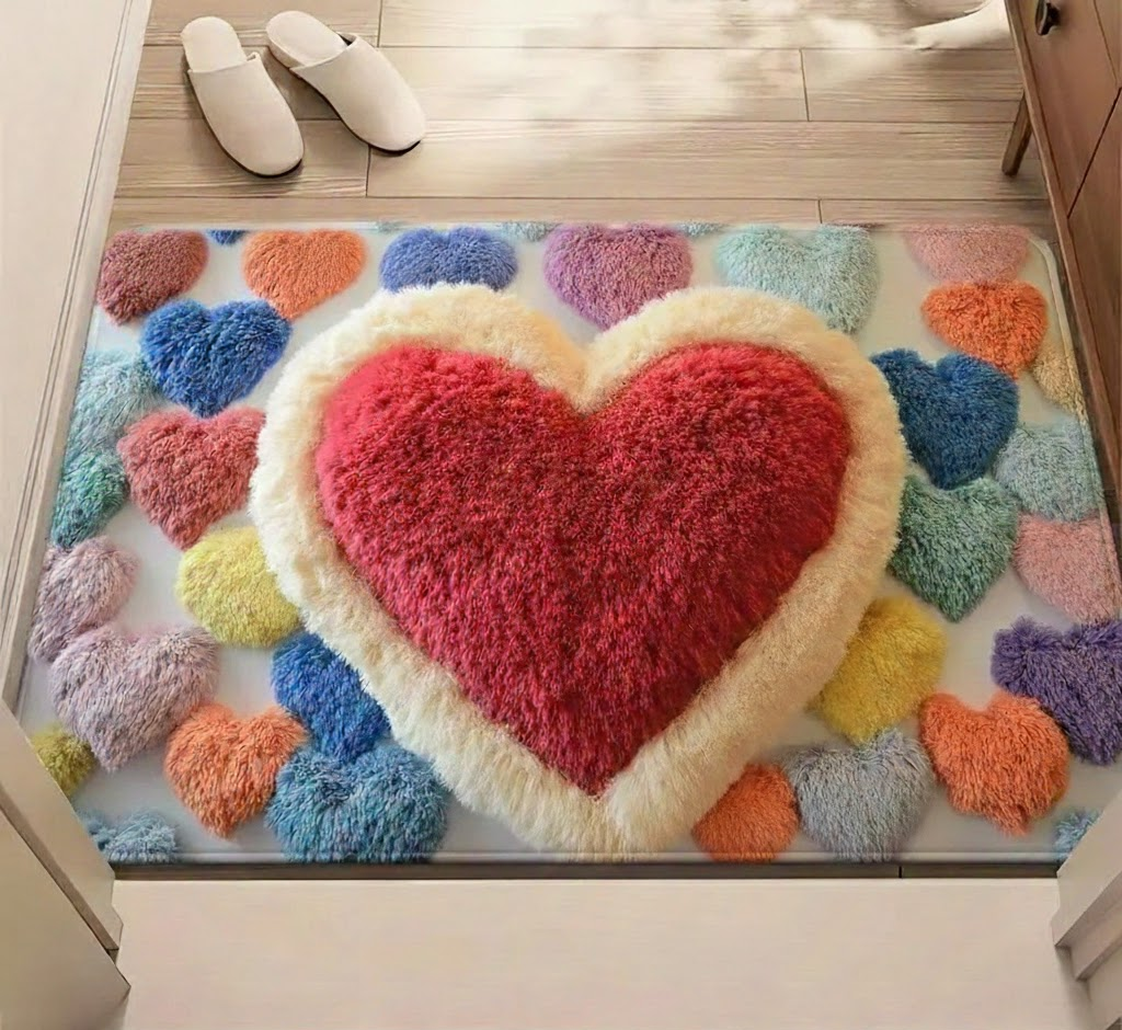 Heart Pattern Non-Slip Polyester Entry Doormat
