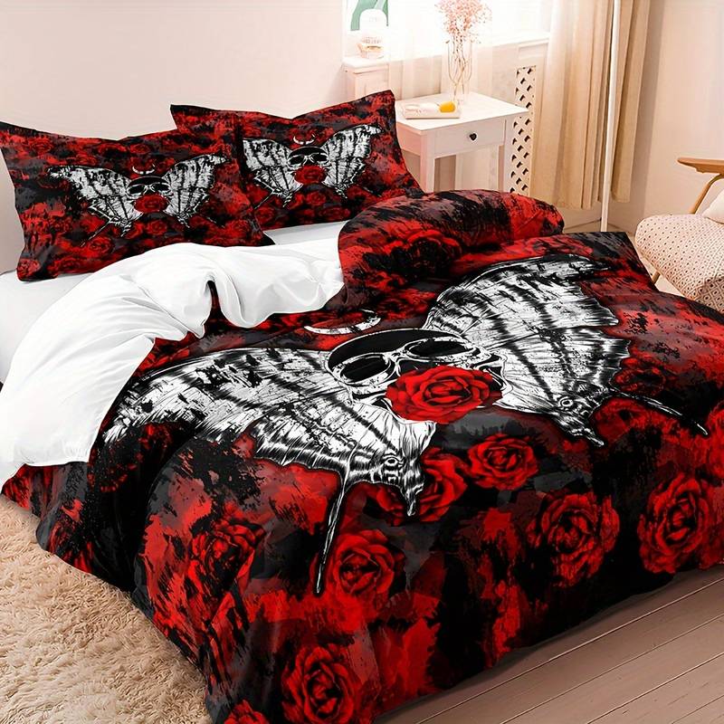 Skull and Rose Duvet Cover Set