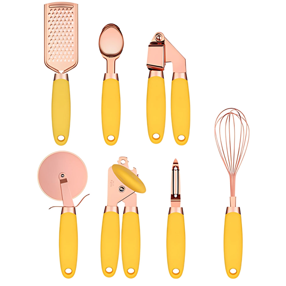 Rose Gold Stainless Steel Cooking Utensil Set with Silicone Handles