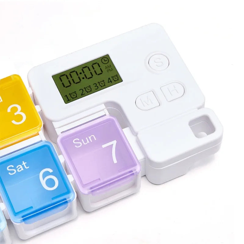 Electronic Weekly Pill Organizer with Alarms and Memory Function