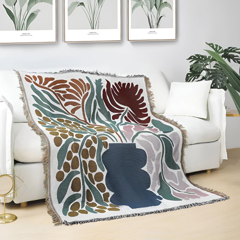 Fringed Cotton-Polyester Woven Throw Blanket