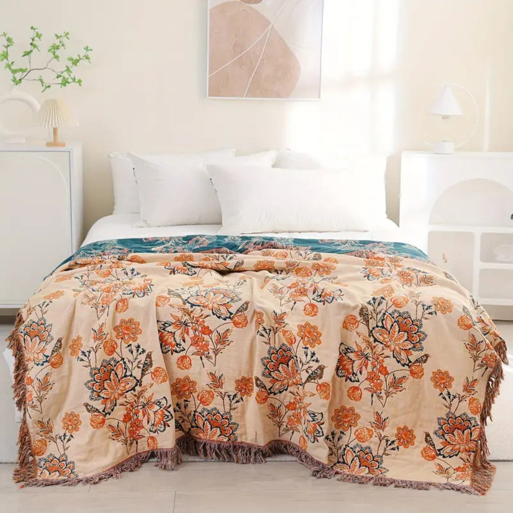 Boho Cotton Throw Blanket for Sofa and Bed