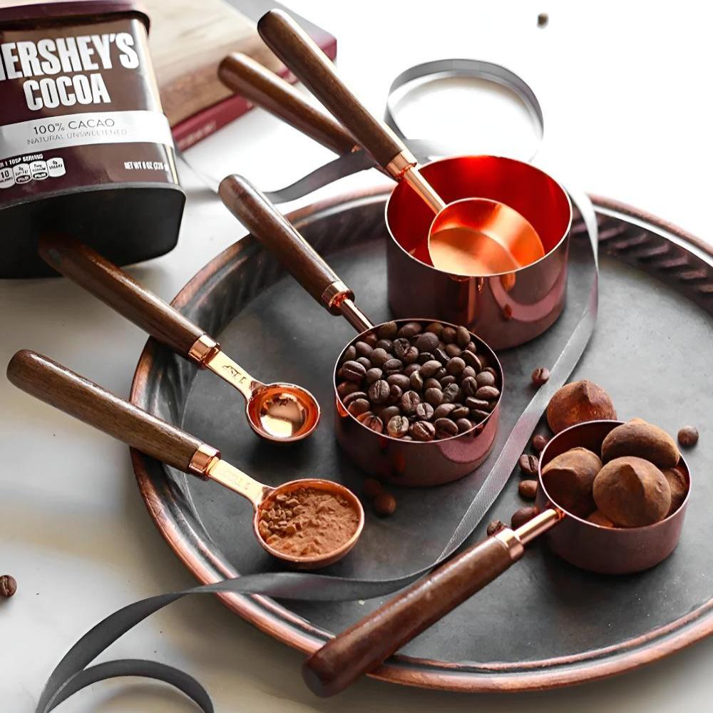 Copper-Plated Stainless Steel Measuring Cups and Spoons Set