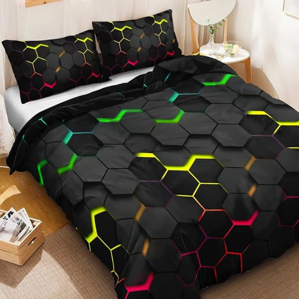 Geometric Hexagon Duvet Cover Set - 3 Piece Modern Bedding