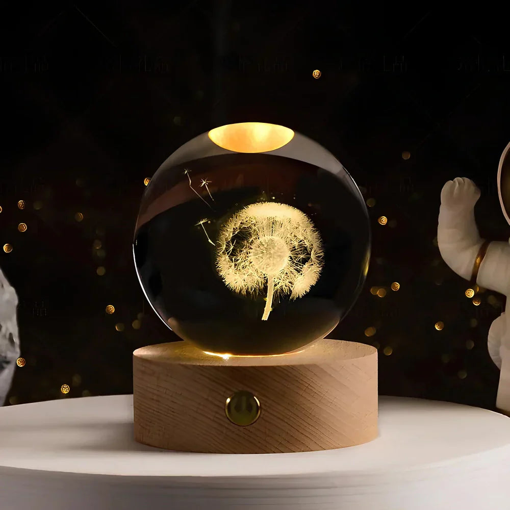 3D LED Crystal Ball Night Light with Wooden Base