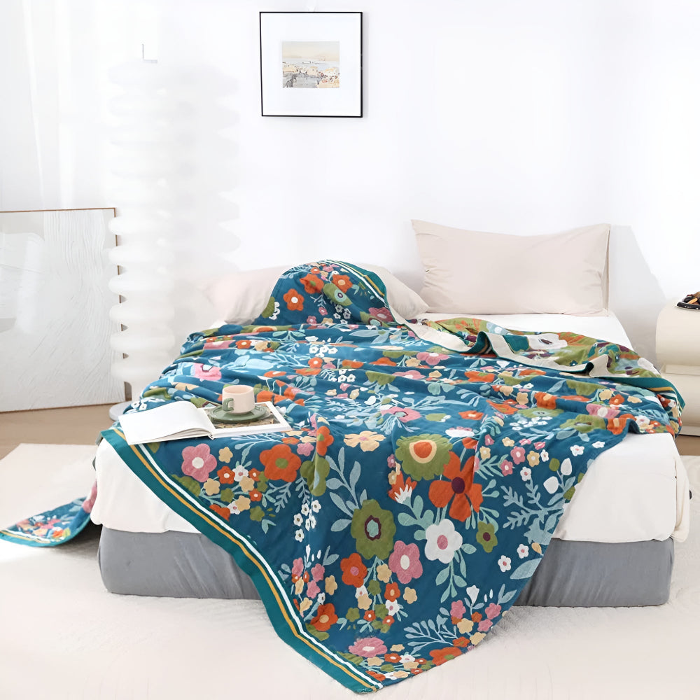 Wildflower Cotton Blanket with Floral Design