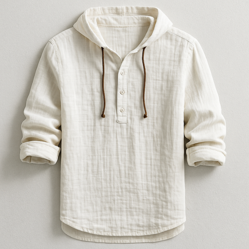 Men's Lightweight Linen Hoodie with Adjustable Drawstring