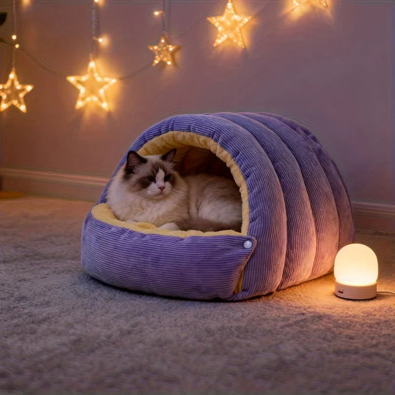 Cozy Arctic Fleece Enclosed Cat Cave Bed