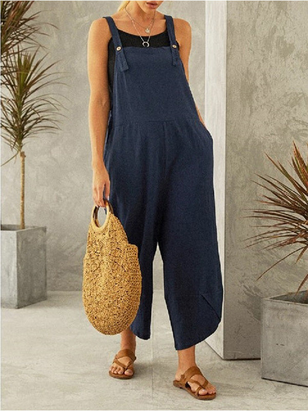 Sleeveless Buttoned Women's Casual Jumpsuit with Pockets