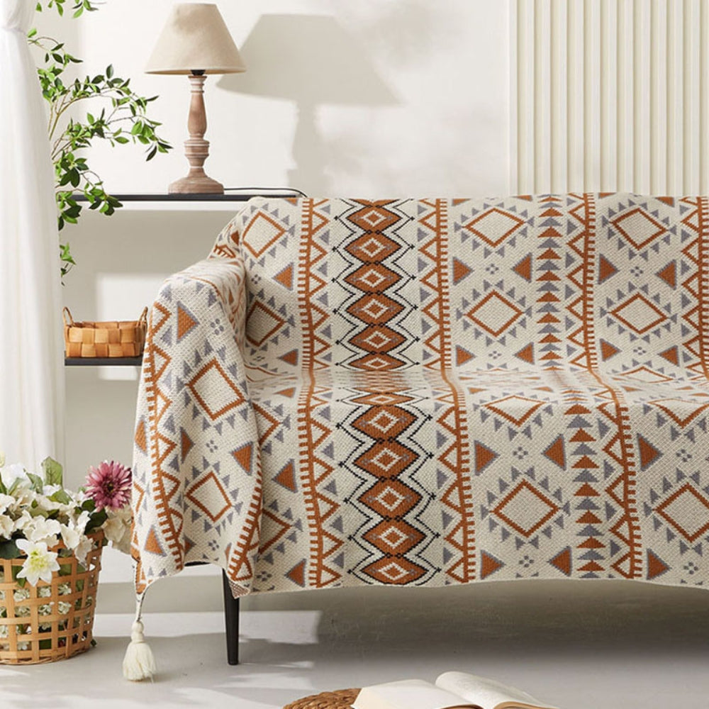 Boho Chic Tassel Blanket in Polyester-Cotton Blend