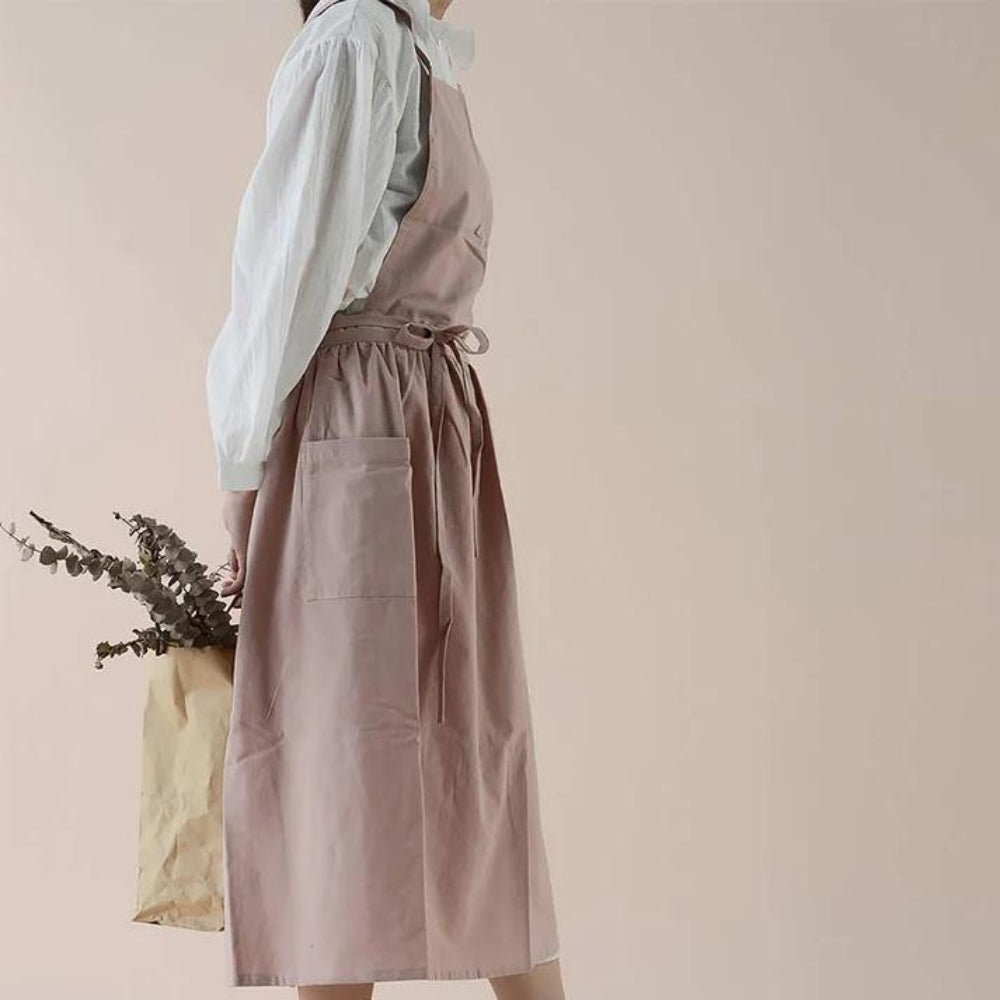 Cotton Cross-Back Apron with Pockets