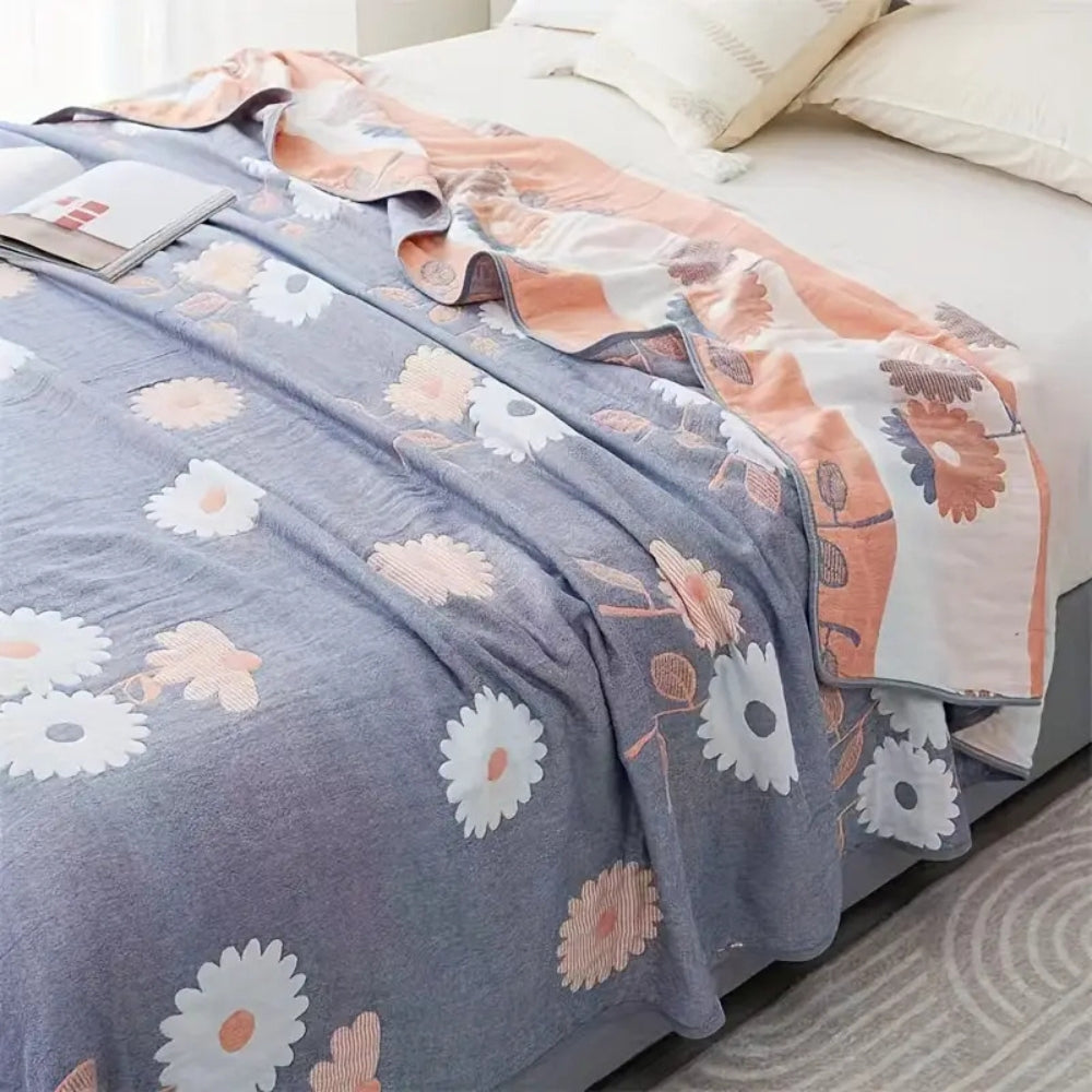 Reversible Floral Cotton Throw Blanket