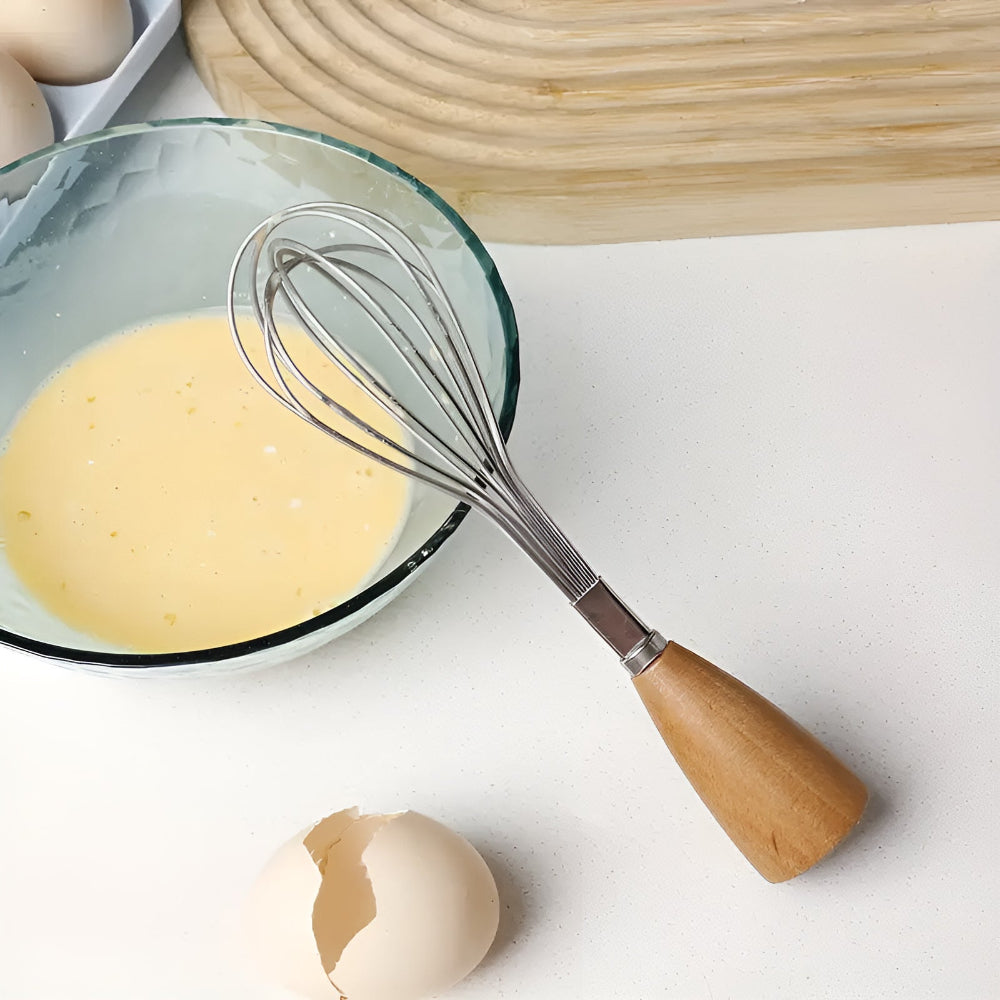 Mini Stainless Steel Whisk with Ergonomic Wooden Handle
