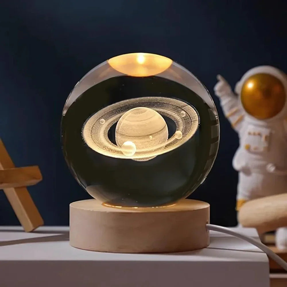 LED 3D Galaxy Crystal Night Light with Wooden Base