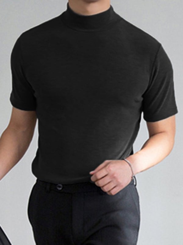 Men's Slim Fit High Collar T-Shirt in Breathable Cotton Blend
