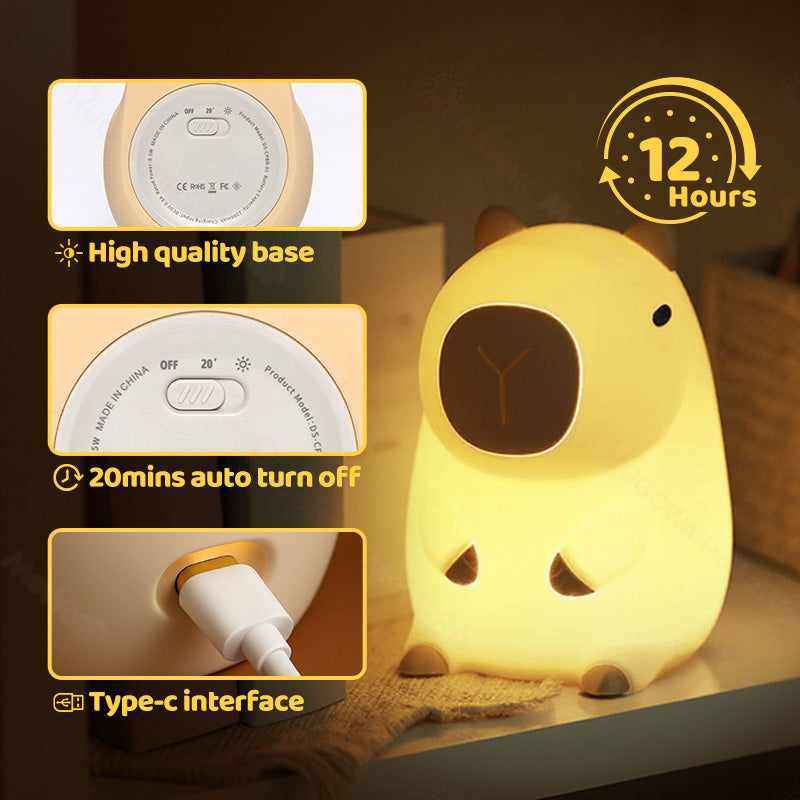 Capybara Squishy Night Light with Touch Activation and Timer