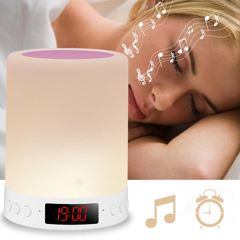 Bluetooth Speaker with Colorful LED Table Lamp and Alarm Clock