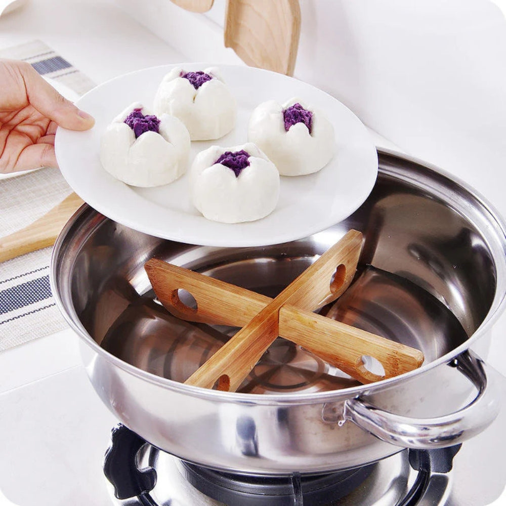 Bamboo Pot Stand and Steam Rack with Non-Slip Base