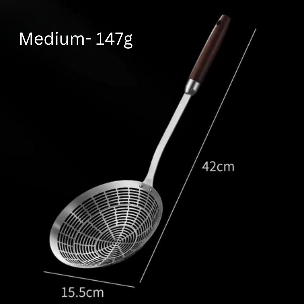 Stainless Steel Strainer Ladle with Wooden Handle