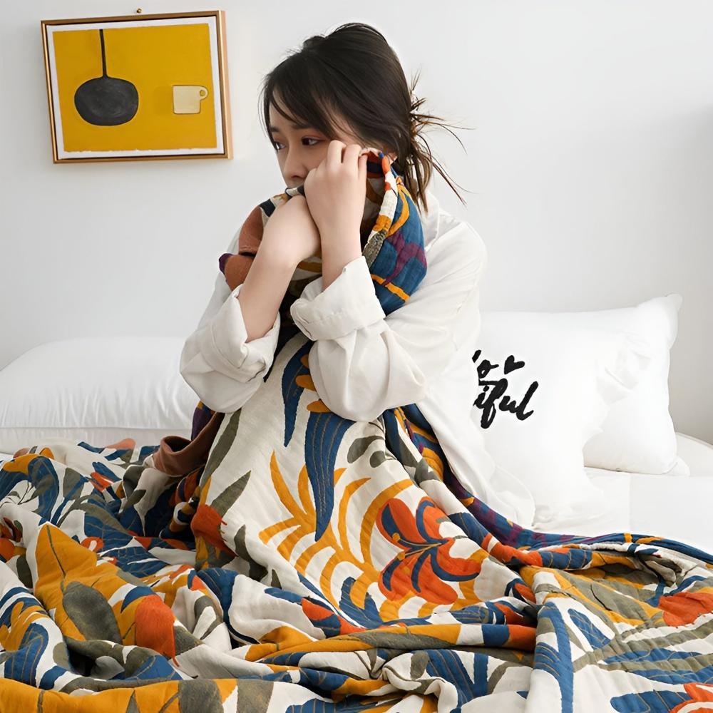 Organic Cotton Boho Floral Blanket