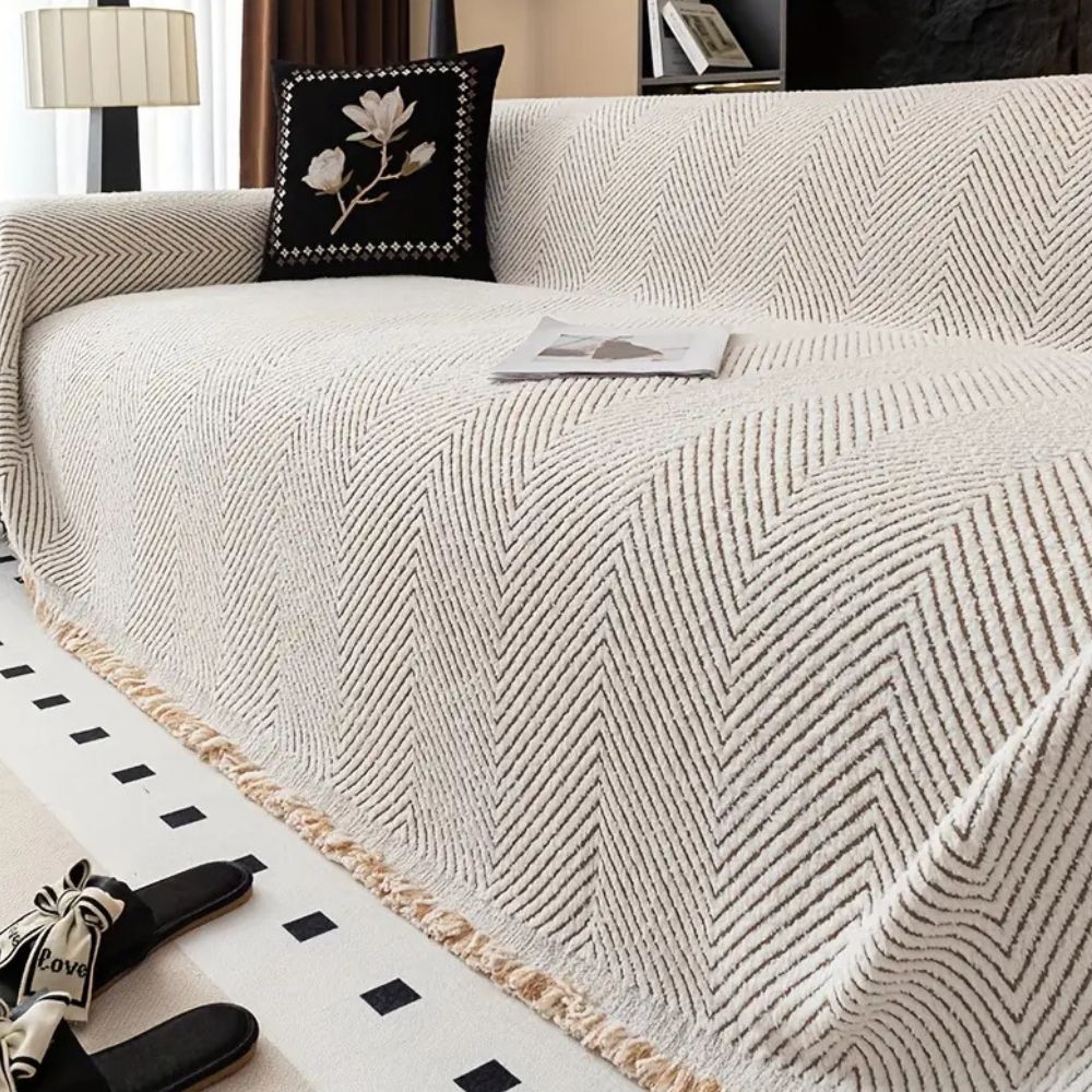 Herringbone Stripe Sofa Cover - Water-Resistant Microfiber